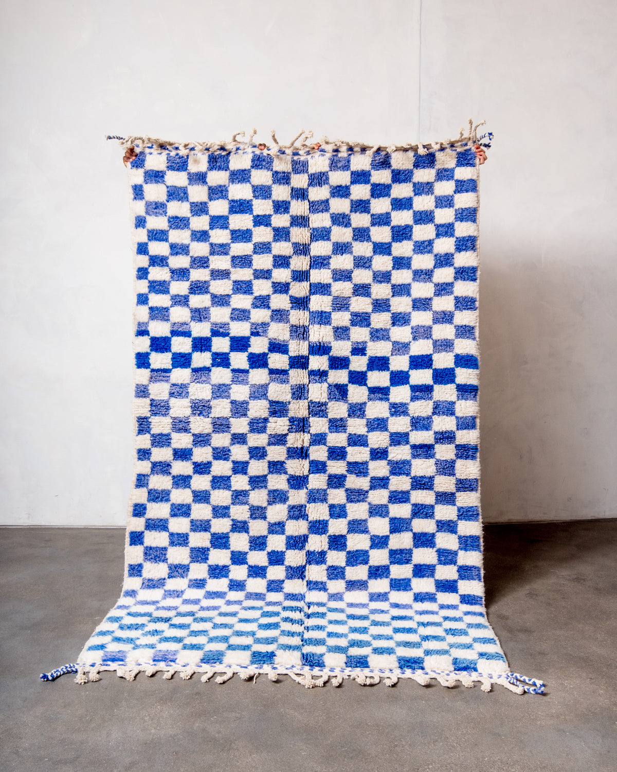 Modern, designer, handcrafted Berber rug from Morocco. Beniourain carpet with beautiful colours and patterns and fluffy wool texture.